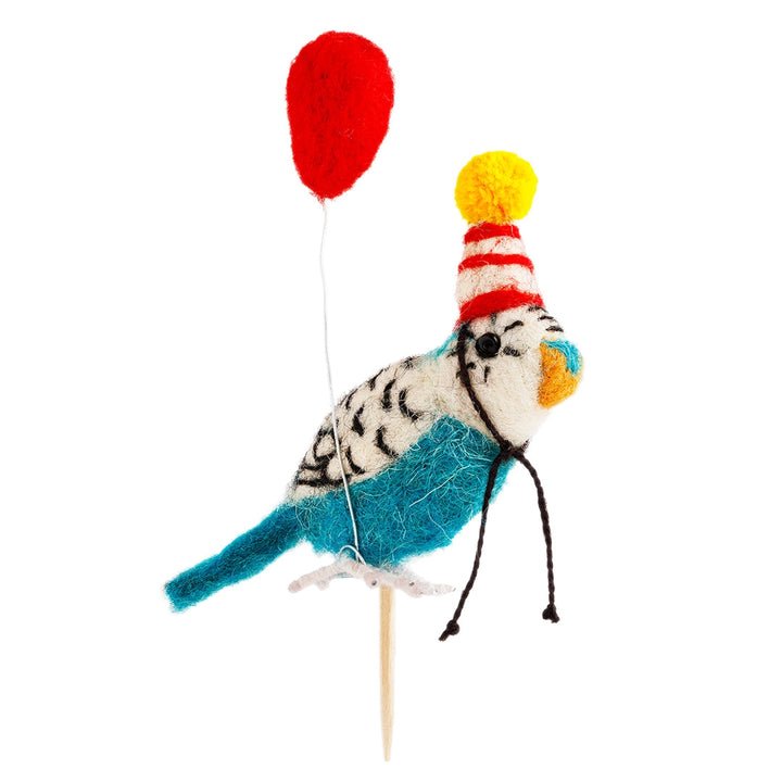 Blue Budgie Felt Birthday Cake Topper