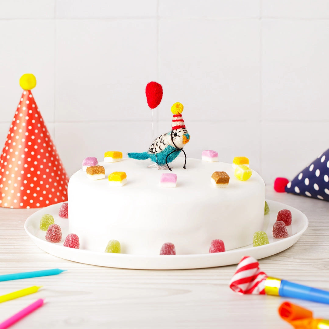 Blue Budgie Felt Birthday Cake Topper