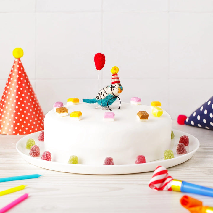 Blue Budgie Felt Birthday Cake Topper