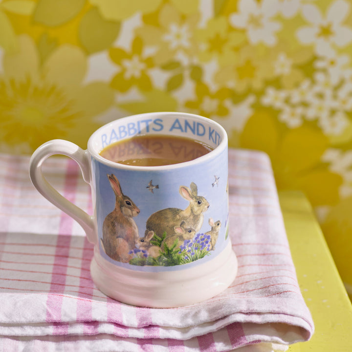 Bright New Morning Blue Rabbits & Kits 1/2 Pint Mug