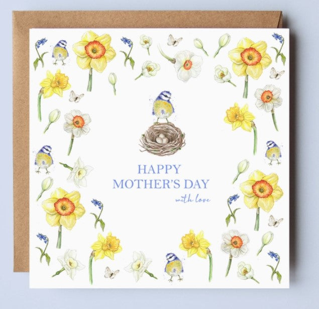 Blue Tits & Daffodil  Mother's Day Card