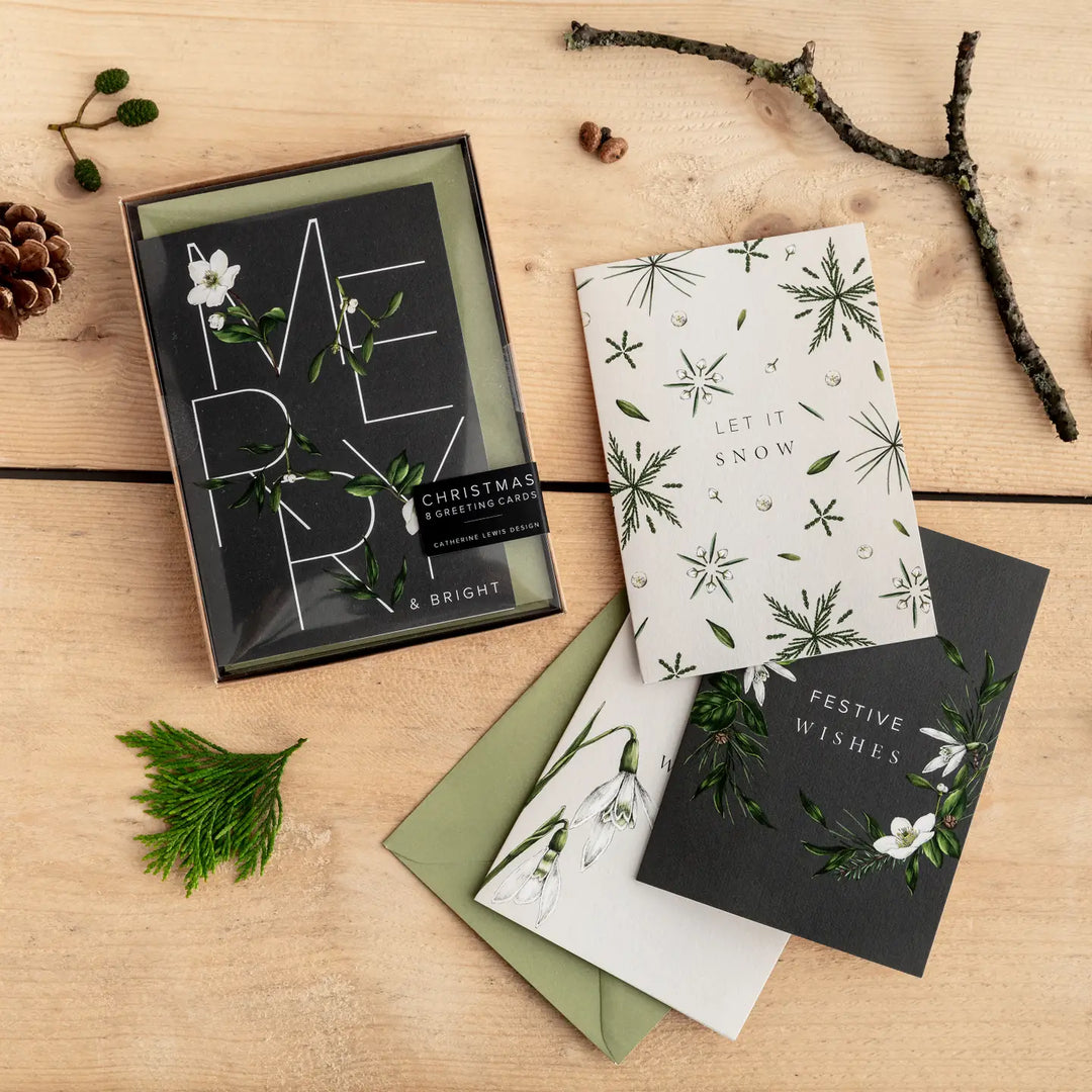 Festive Foliage - Box of 8 Luxury Botanical Christmas Cards