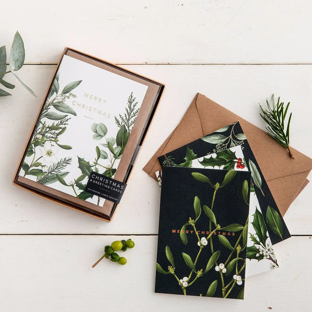 Greenery - Box of 8 Luxury Botanical Christmas Cards