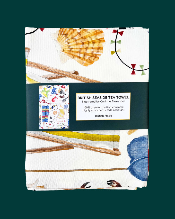 British Seaside Tea Towel by Corinne Alexander