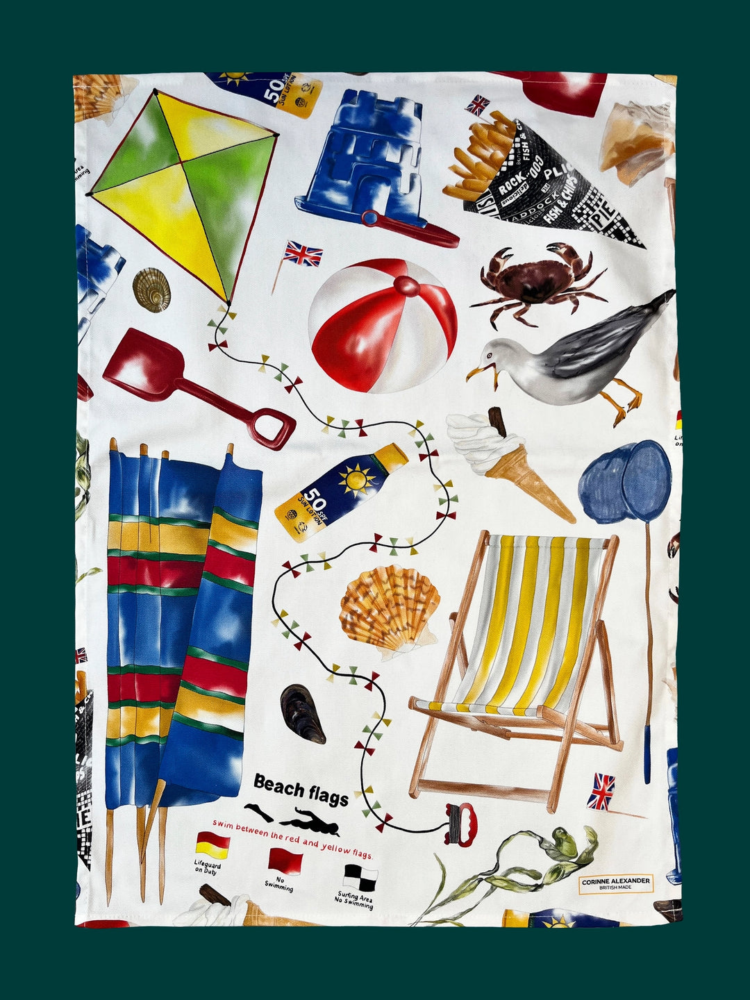 British Seaside Tea Towel by Corinne Alexander