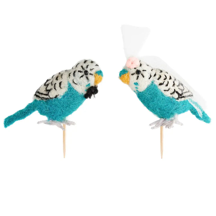 Budgie Couple Felt Wedding Cake Topper