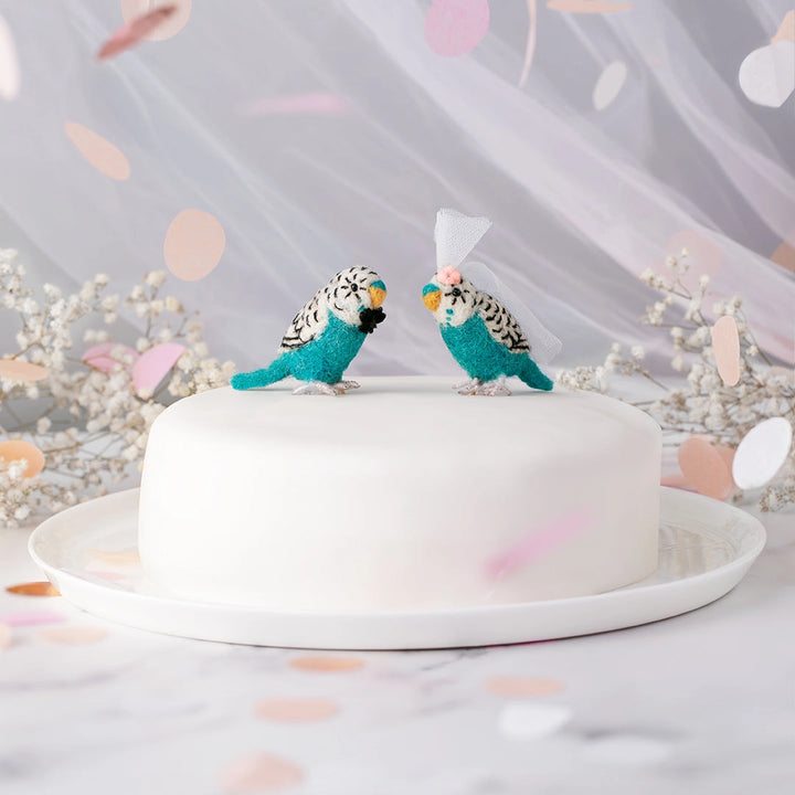 Budgie Couple Felt Wedding Cake Topper