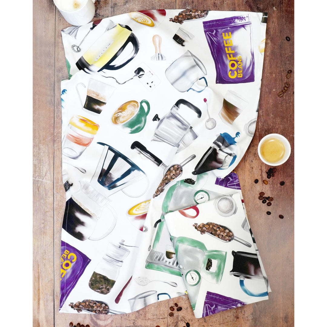 But First, Coffee Tea Towel by Corinne Alexander