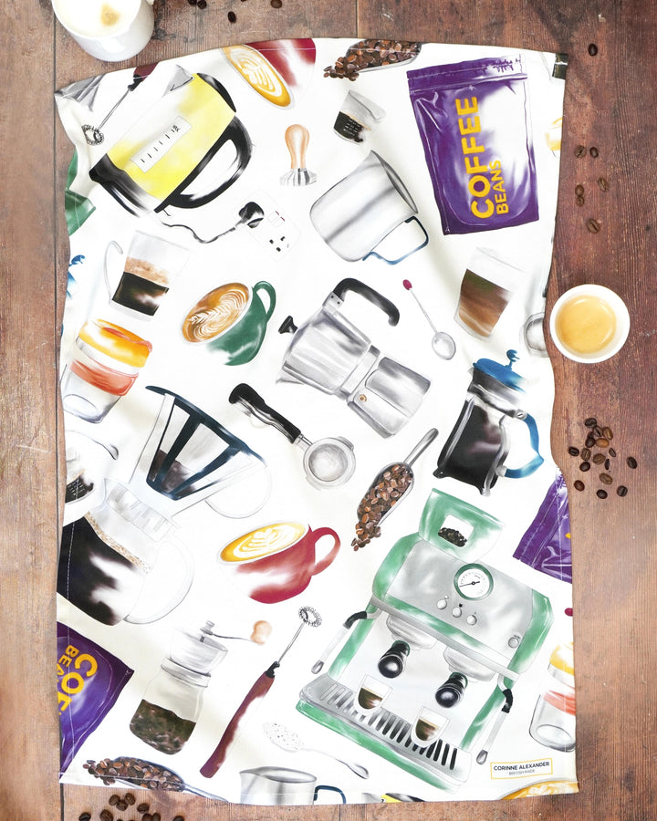 But First, Coffee Tea Towel by Corinne Alexander