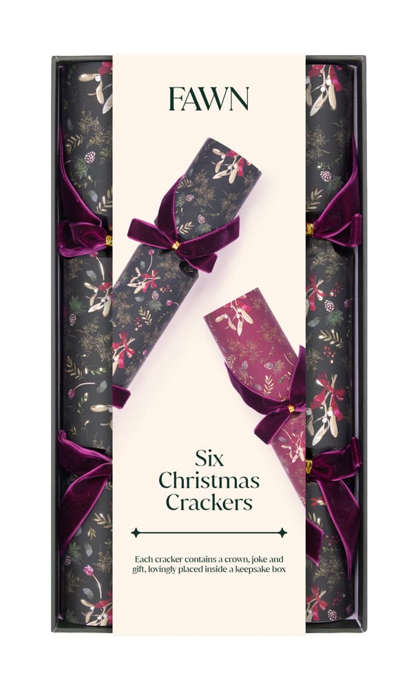 Fawn Green and Burgundy Mistletoe 12in Crackers Box of 6