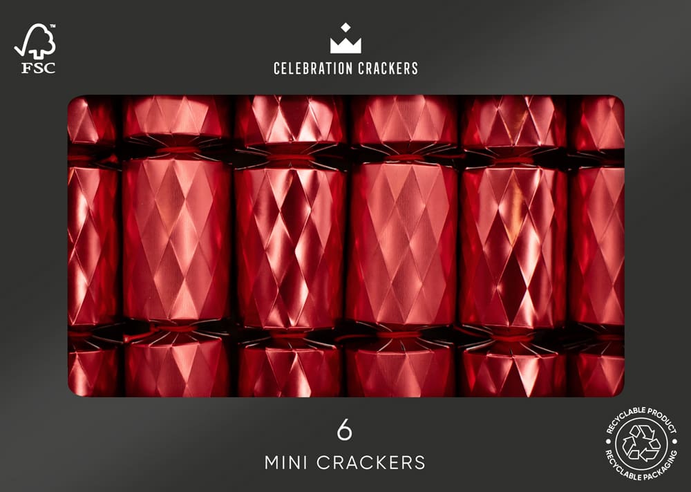 Mini Red Diamond 6in Christmas Crackers Box of 6