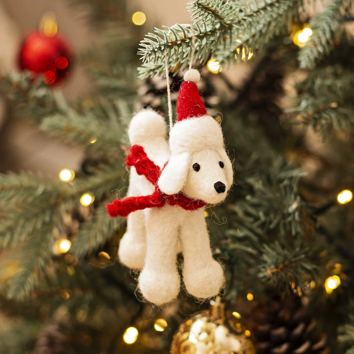 Poodle with Hat & Scarf Felt Decoration