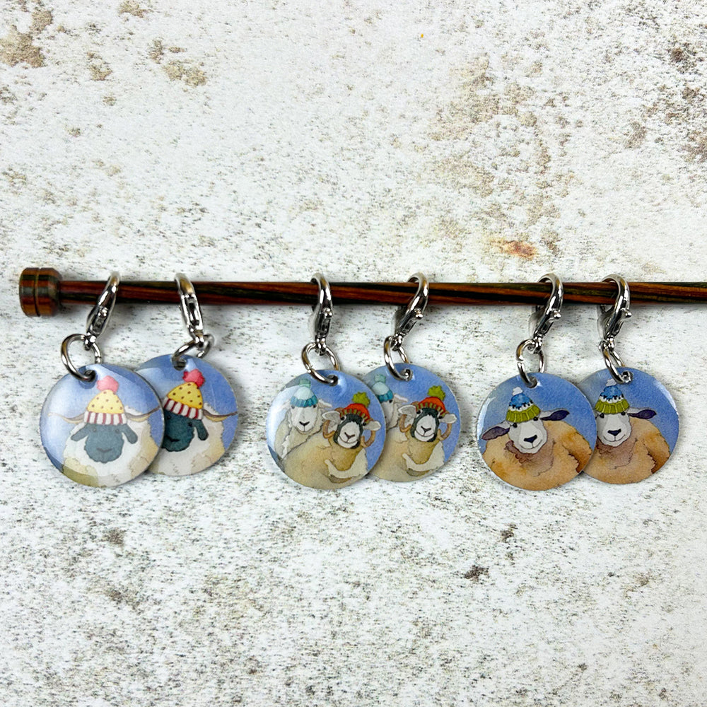 Happy Sheep Set of 6 Crochet Markers in a Pocket Tin