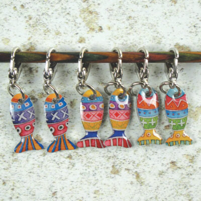 Knitting Puffin Pocket Tin with a set of 6 Fish Crochet Stitch Markers