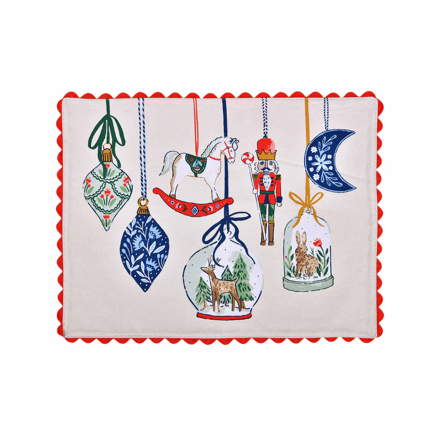 Christmas Ornaments Set of 2 Cotton Placemats