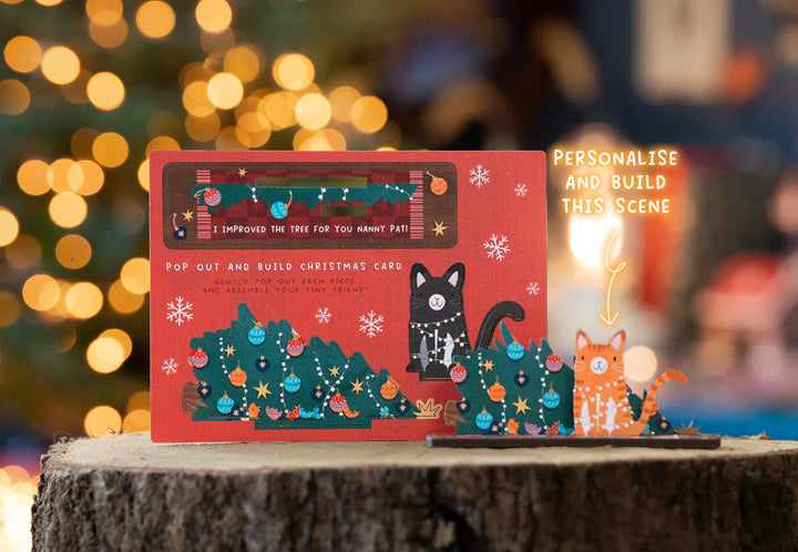 Cat & Fallen Christmas Tree Pop Out Card