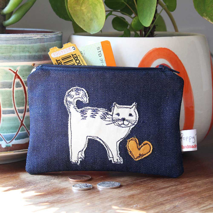 Cat Embroidered Flat Coin Purse