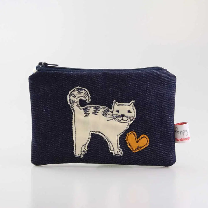 Cat Embroidered Flat Coin Purse