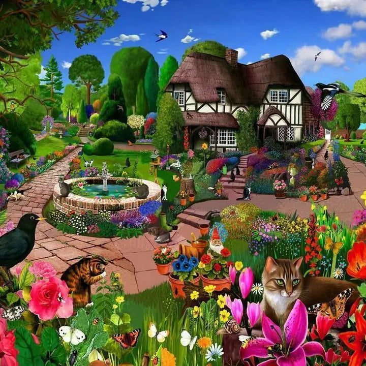 Cats in a Cottage Garden 500 Piece Jigsaw Puzzle