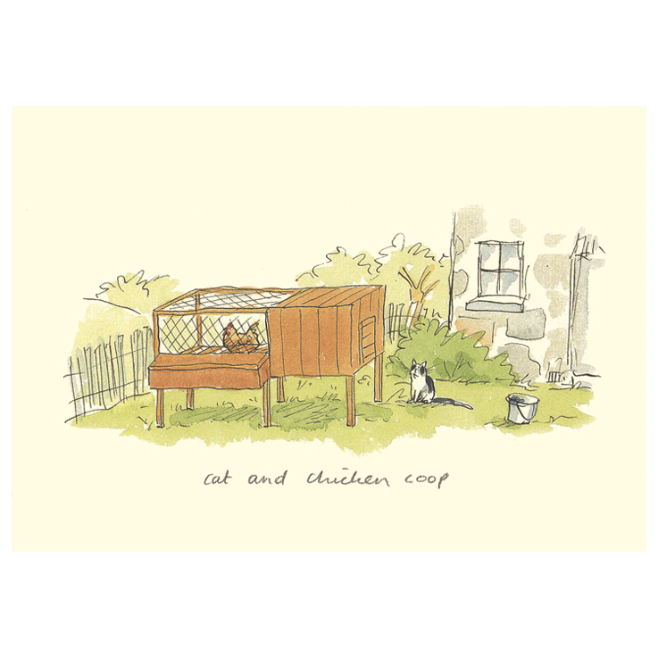 Cat and Chicken Coop Greetings Card