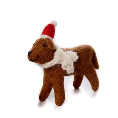 Chocolate Labrador with Hat and Scarf Felt Decoration