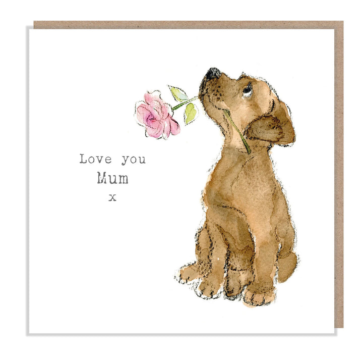 Chocolate Labrador with Pink Rose "Love you Mum" Greetings Card