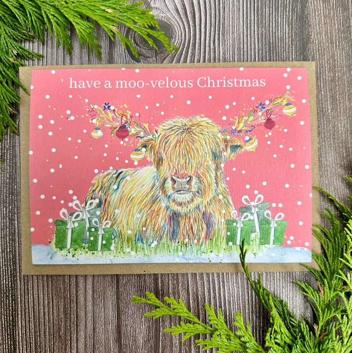 Christmas Highland Cow Eco Friendly Art Card