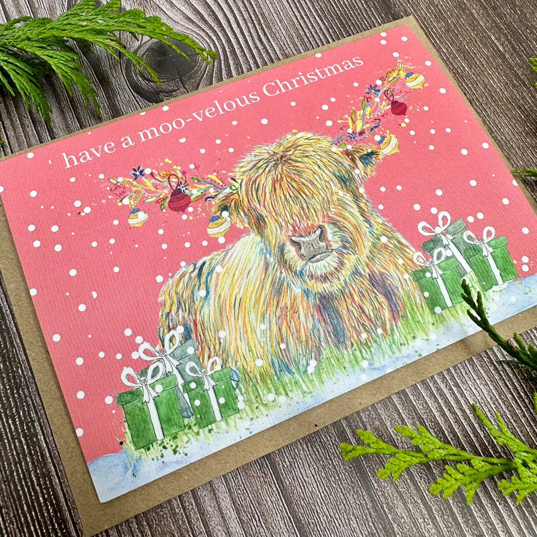 Christmas Highland Cow Eco Friendly Art Card