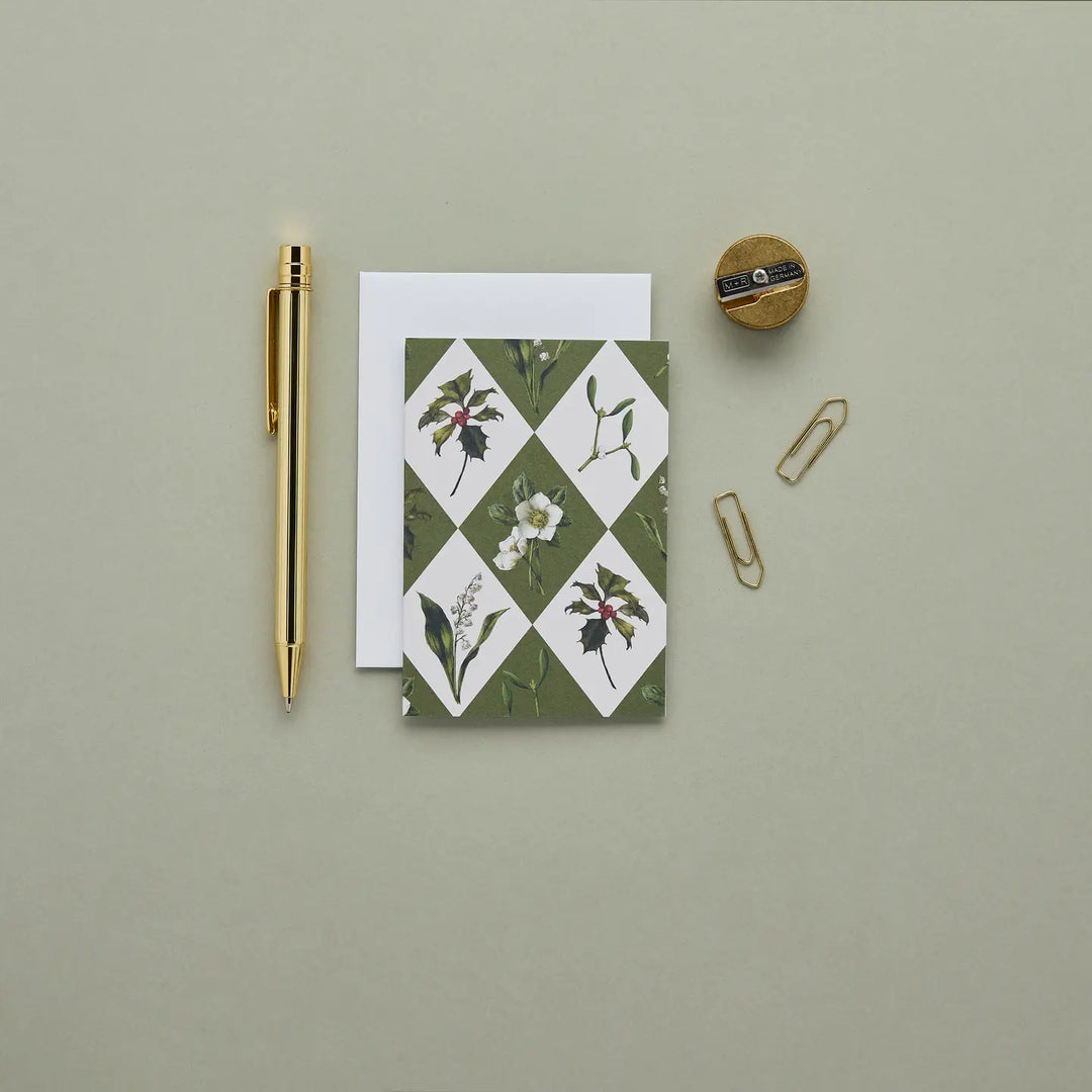 Christmas Mini Card - Carnivalesque - Green Harlequin