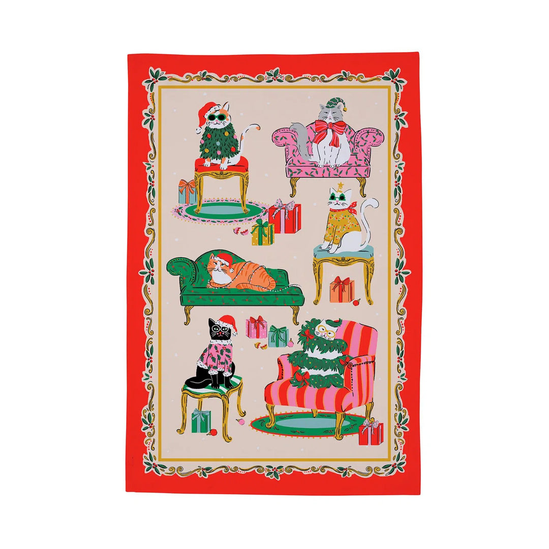 Christmas Cool Cats Cotton Tea Towel