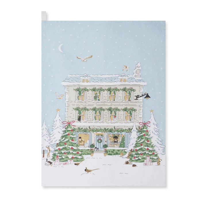 Christmas House Scene Tea Towel