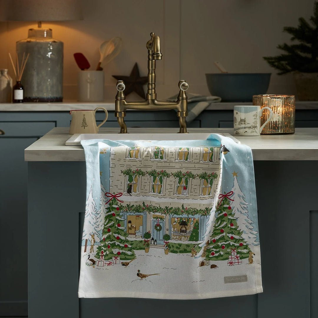 Christmas House Scene Tea Towel