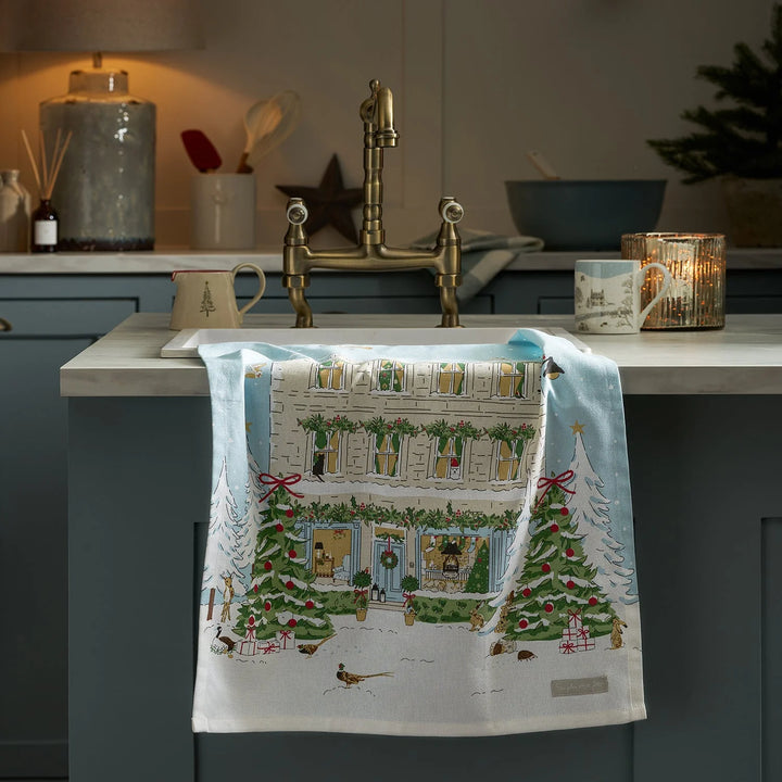 Christmas House Scene Tea Towel