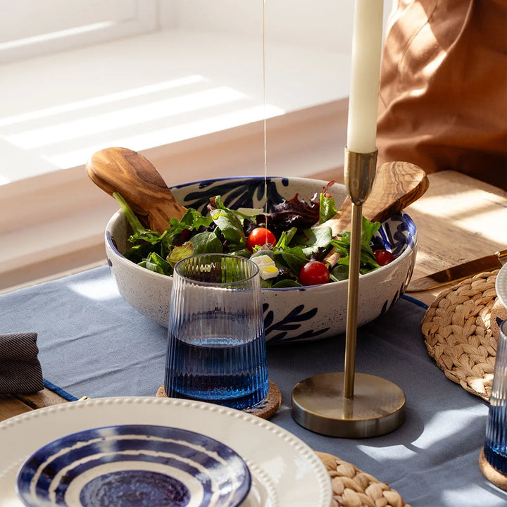 Blue Coral Large Ceramic Salad Bowl