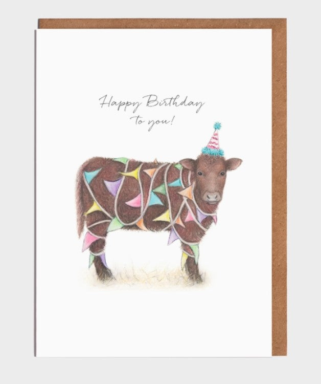 Cow with Bunting Birthday Card