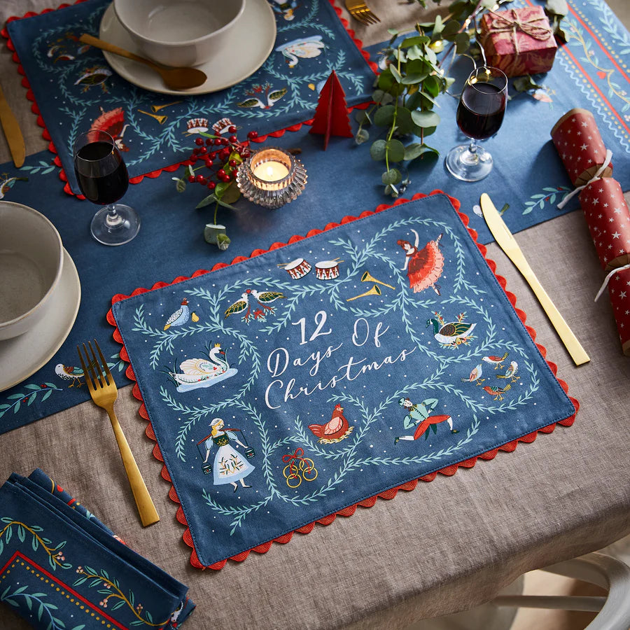 12 Days of Christmas Set of 2 Cotton Placemats