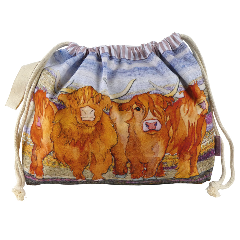 Highland Cows Drawstring Cotton Bag