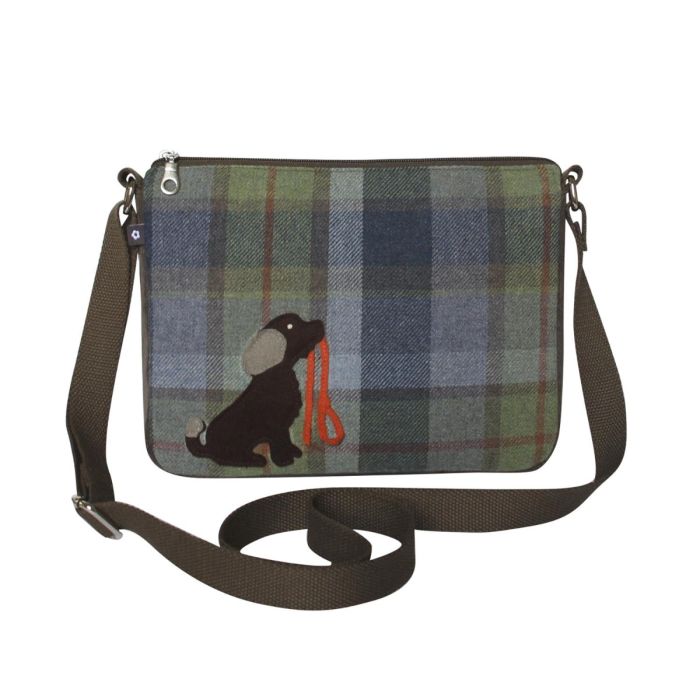 Tweed Applique Brown Dog Messenger Bag