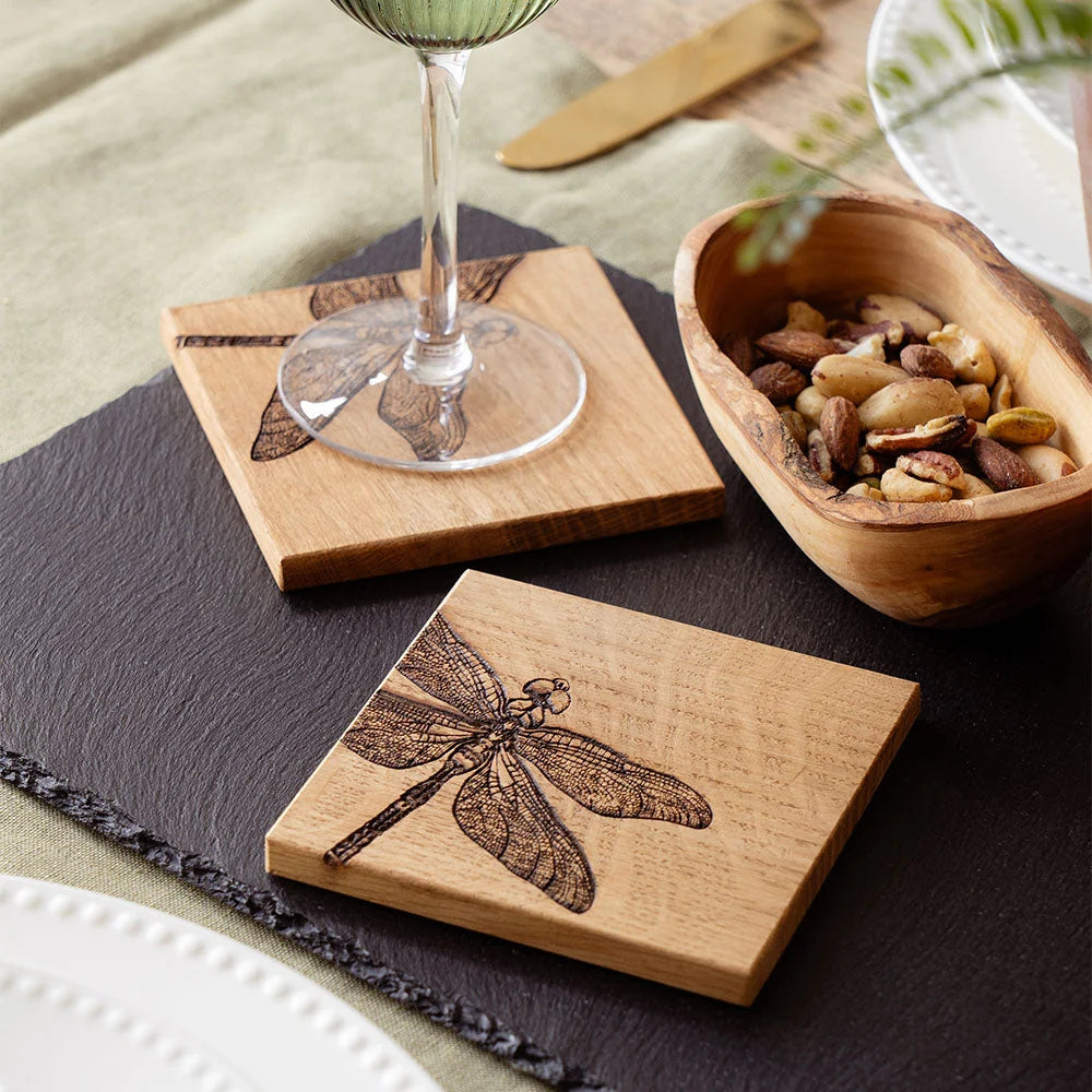 Dragonfly Single Oak Coaster