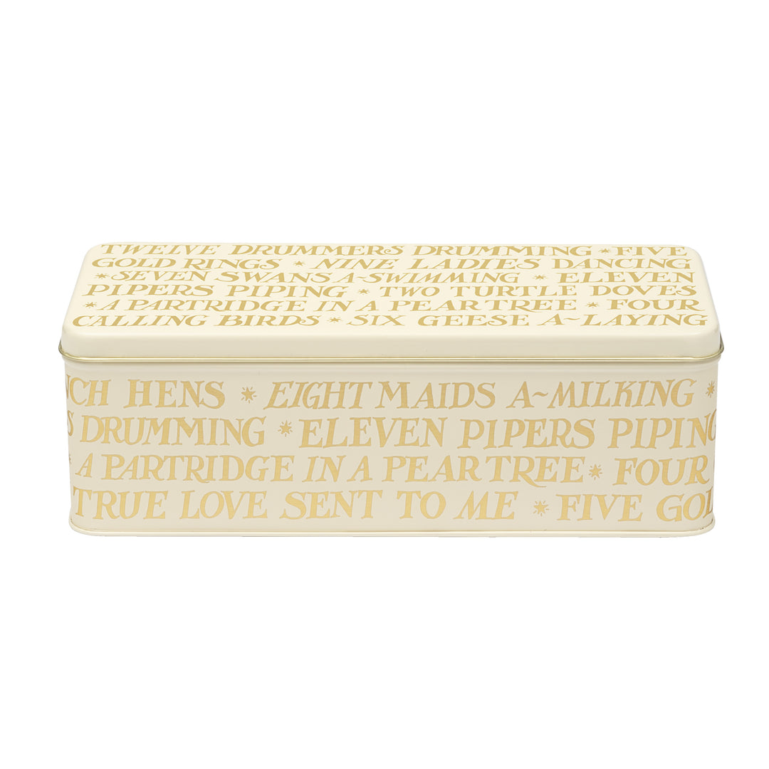 Gold Toast '12 Days of Christmas' Long Deep Rectangular Tin