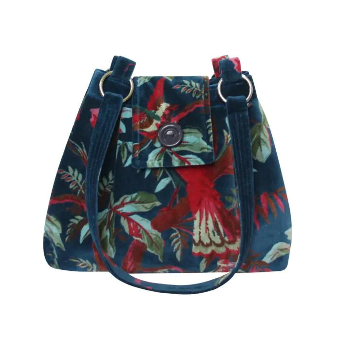 Eden Teal Botanical Velvet Ava Bag