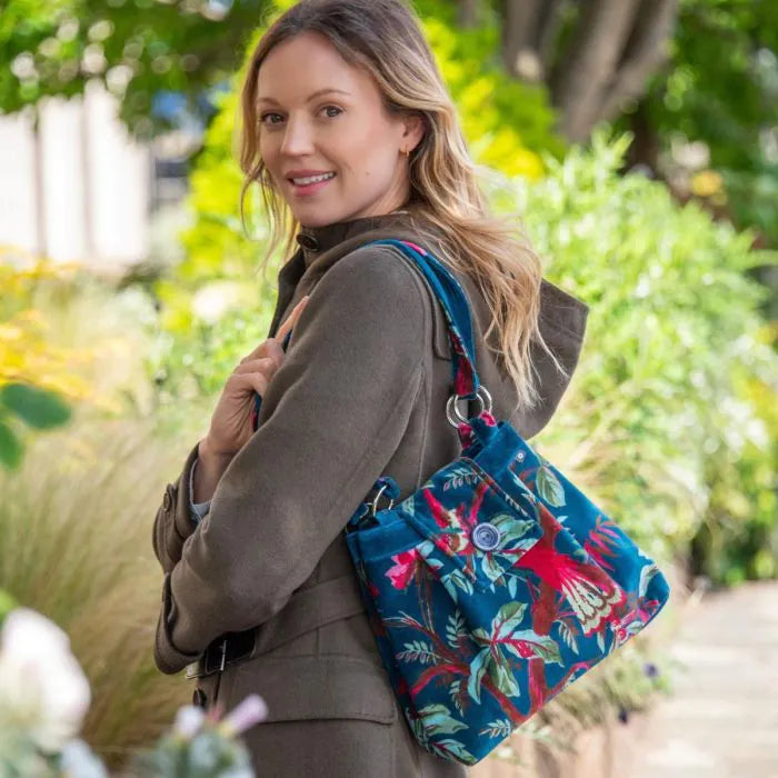 Eden Teal Botanical Velvet Ava Bag