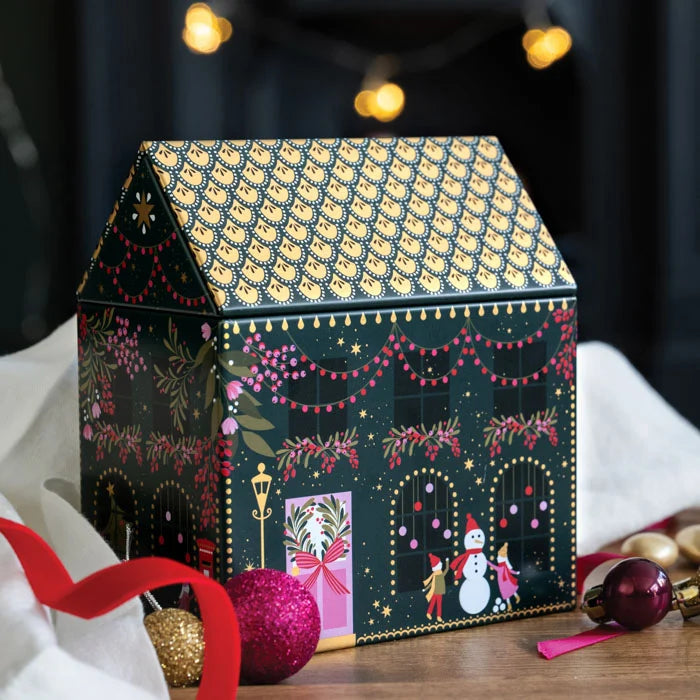 Winter Rooftops Evergreen Large House Tin