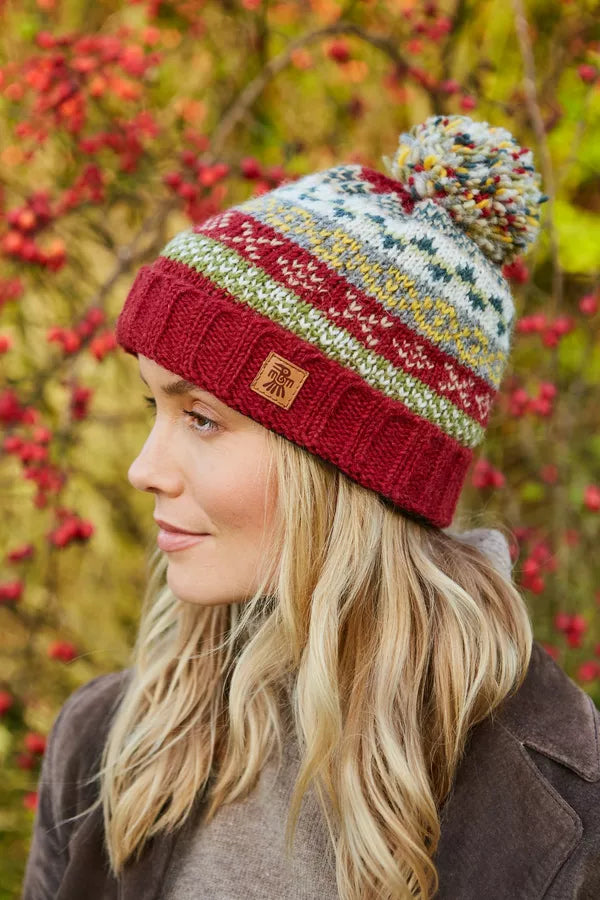 Classic Fair Isle  Bobble Beanie Rust
