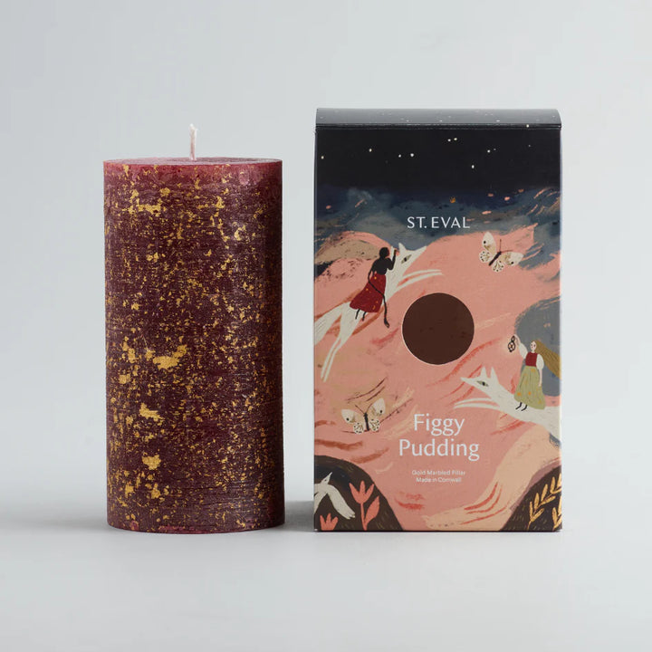 Figgy Pudding Gold Marbled Pillar Christmas Candle