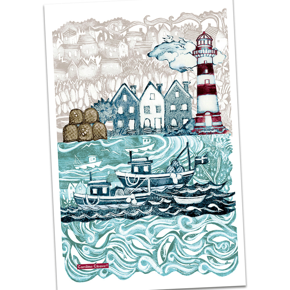 Fishing Village Lighthouse Tea Towel