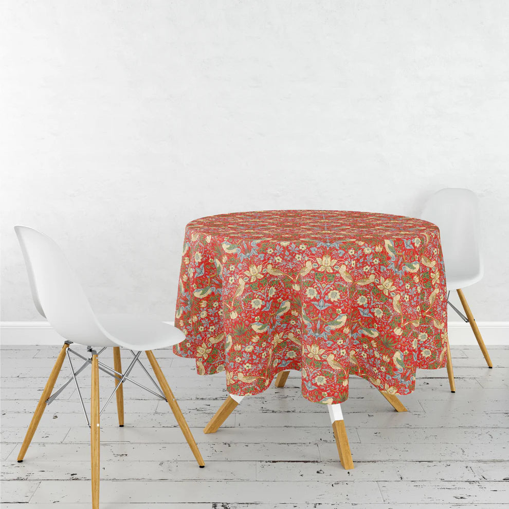 Strawberry Thief Red Cotton Table Cloth - 52 inches round