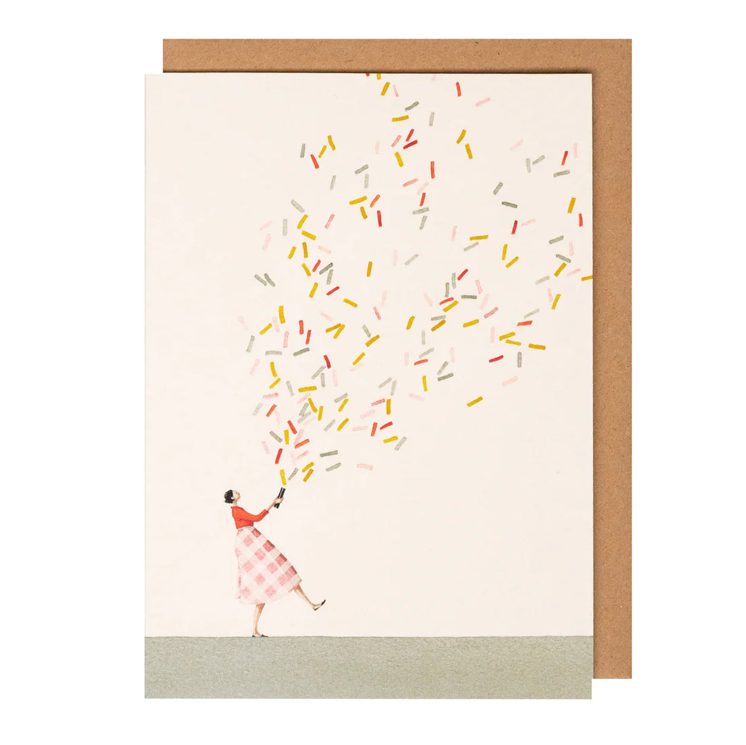 Glitter Bomb Girl Greetings Card ("Let's Celebrate!")