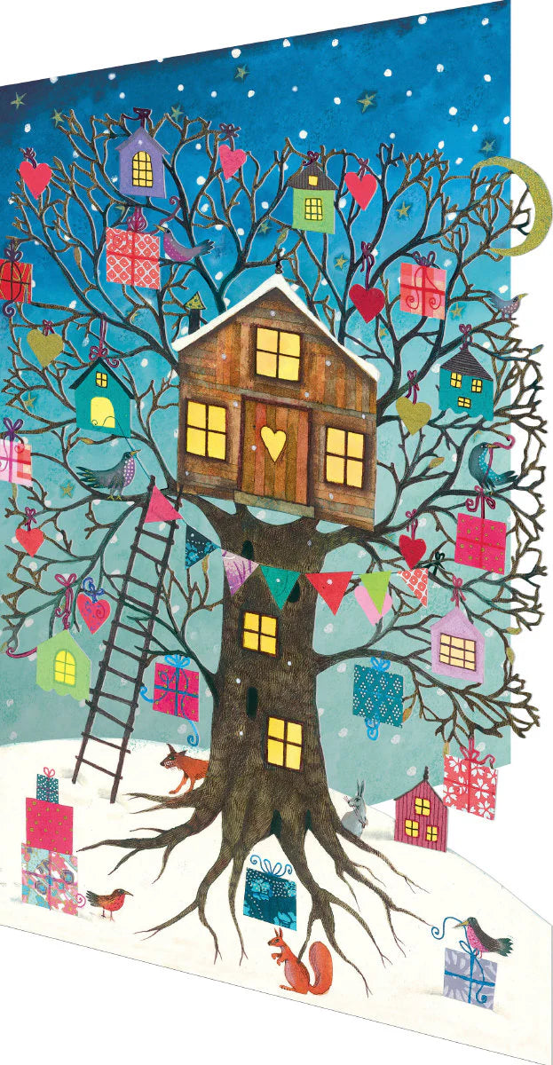 Treehouse Blue Lasercut Christmas Card Kraft Box