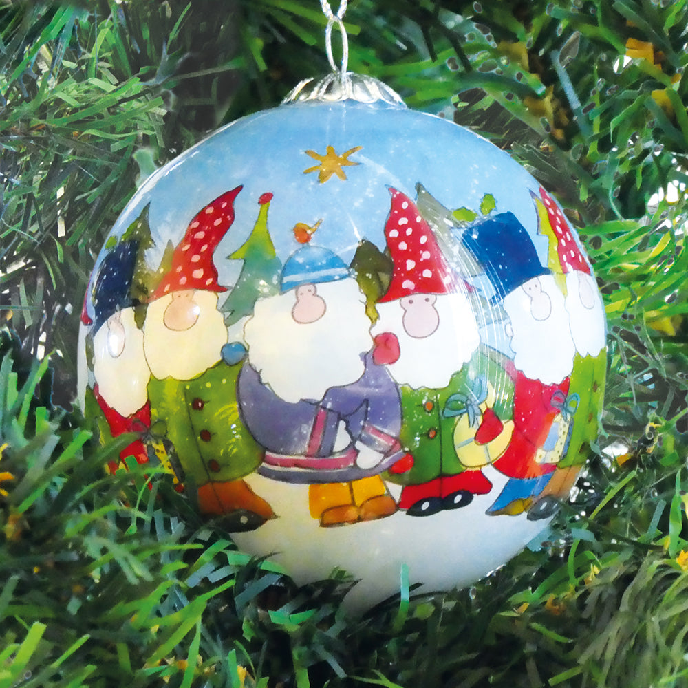 Gnomes Hand-painted Glass Bauble
